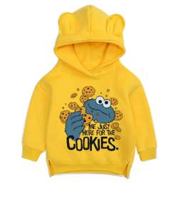 Cookie Monster Me Just Here for the Cookies Baskılı Sarı Unisex Çocuk Ayı Hoodie Kapşonlu