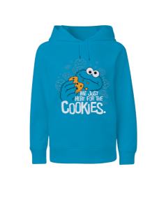 Cookie Monster Me Just Here for the Cookies Baskılı Turkuaz Çocuk Unisex Hoodie Kapüşonlu