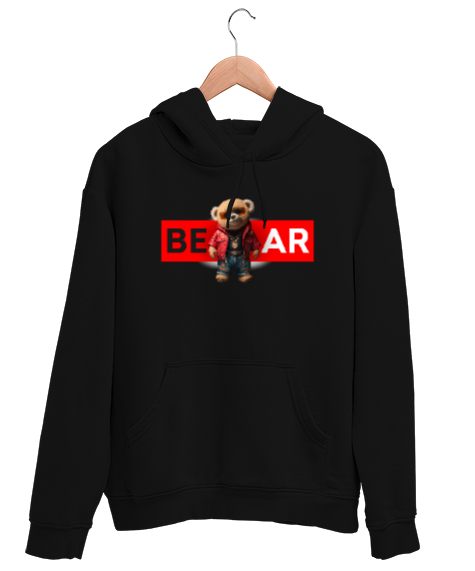 Tisho - Cool Bear - Ayı Siyah Unisex Kapşonlu Sweatshirt