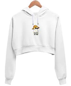 Cool Cat Beyaz Kadın Crop Hoodie Kapüşonlu Sweatshirt