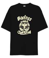 Cool Cat Dad - Havalı Baba Siyah Oversize Unisex Tişört - Thumbnail