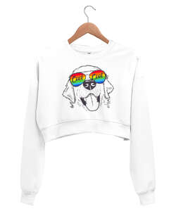 Cool Dog Beyaz Kadın Crop Sweatshirt