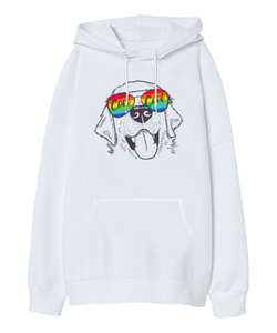 Cool Dog Beyaz Oversize Unisex Kapüşonlu Sweatshirt