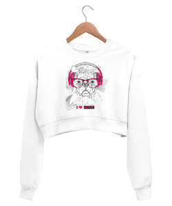 Cool Dog V2 Beyaz Kadın Crop Sweatshirt