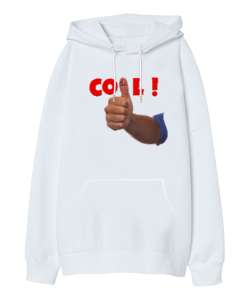 Cool - Finger Smile Beyaz Oversize Unisex Kapüşonlu Sweatshirt