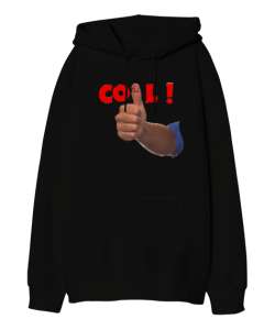 Cool - Finger Smile Siyah Oversize Unisex Kapüşonlu Sweatshirt