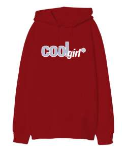 Cool Girl Kırmızı Oversize Unisex Kapüşonlu Sweatshirt