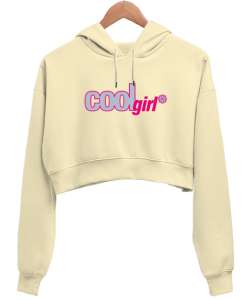 Cool Girl Krem Kadın Crop Hoodie Kapüşonlu Sweatshirt