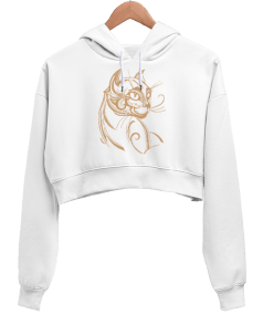 COOL KEDİ Kadın Crop Hoodie Kapüşonlu Sweatshirt