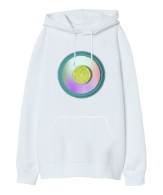 cool lime Beyaz Oversize Unisex Kapüşonlu Sweatshirt