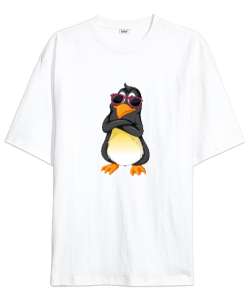 Cool Penguen Beyaz Oversize Unisex Tişört