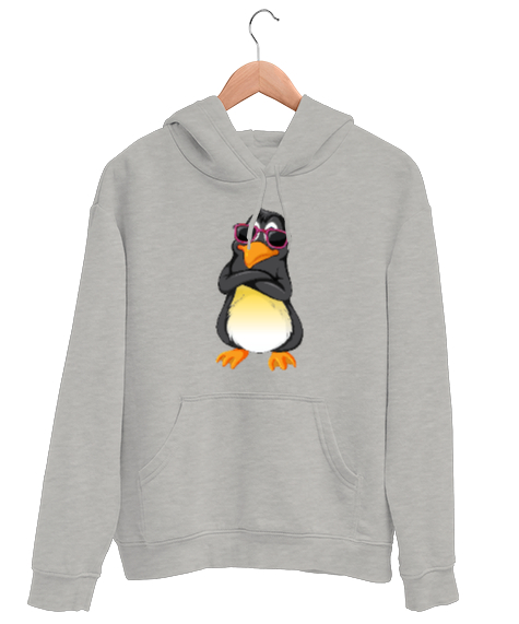 Tisho - Cool Penguen Gri Unisex Kapşonlu Sweatshirt