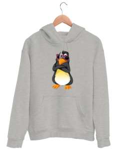 Cool Penguen Gri Unisex Kapşonlu Sweatshirt