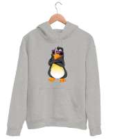 Cool Penguen Gri Unisex Kapşonlu Sweatshirt - Thumbnail