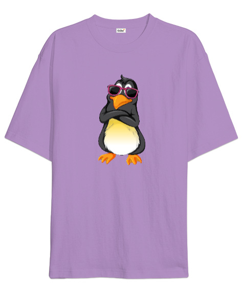 Tisho - Cool Penguen Lila Oversize Unisex Tişört