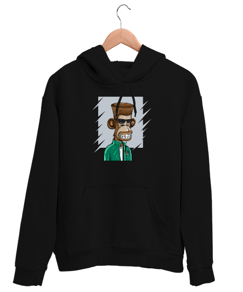 Tisho - Cool Şempanze - Maymun - Monkey Siyah Unisex Kapşonlu Sweatshirt