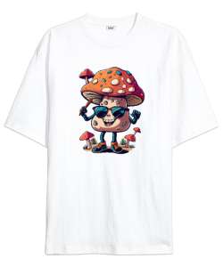 Cool Sevimli Mantar - Mushroom Beyaz Oversize Unisex Tişört