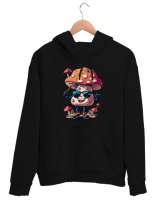 Cool Sevimli Mantar - Mushroom Siyah Unisex Kapşonlu Sweatshirt - Thumbnail