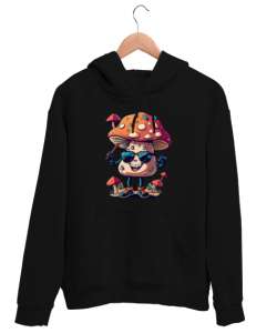 Cool Sevimli Mantar - Mushroom Siyah Unisex Kapşonlu Sweatshirt