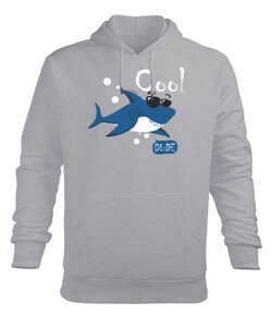 Cool Shark Gri Erkek Kapüşonlu Hoodie Sweatshirt