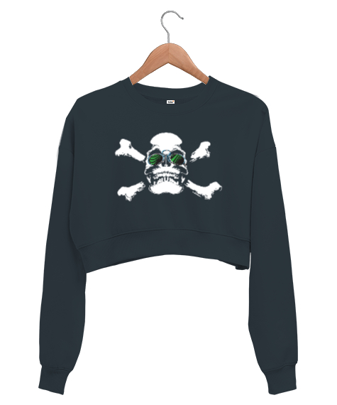 Cool Skull - Kafatası Füme Kadın Crop Sweatshirt