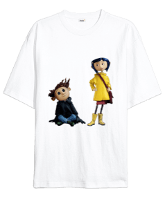 coraline ve diğer wayby arkası düğme anahtar Oversize Unisex Tişört