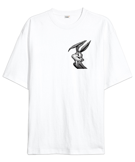 Tisho - COŞKULU BUNNY Beyaz Oversize Unisex Tişört