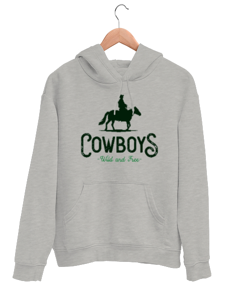 Tisho - Cowboys- Kovboy - Vahşi ve Özgür Gri Unisex Kapşonlu Sweatshirt