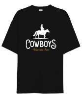 Cowboys- Kovboy - Vahşi ve Özgür Siyah Oversize Unisex Tişört - Thumbnail