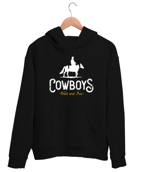 Tisho - Cowboys- Kovboy - Vahşi ve Özgür Siyah Unisex Kapşonlu Sweatshirt