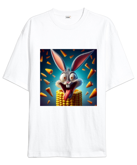 Tisho - CRAZY BUNNY Beyaz Oversize Unisex Tişört