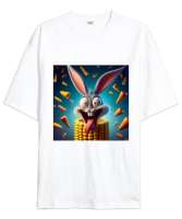 CRAZY BUNNY Beyaz Oversize Unisex Tişört - Thumbnail