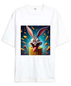 CRAZY BUNNY Beyaz Oversize Unisex Tişört