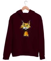 Crazy Cat - Deli Kedi Bordo Unisex Kapşonlu Sweatshirt - Thumbnail