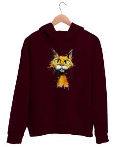 Crazy Cat - Deli Kedi Bordo Unisex Kapşonlu Sweatshirt