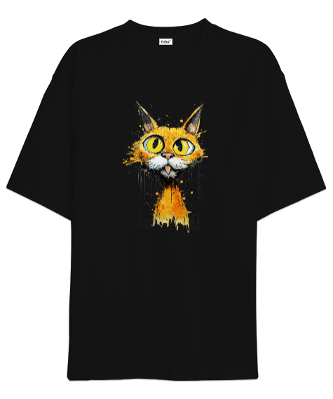 Tisho - Crazy Cat - Deli Kedi Siyah Oversize Unisex Tişört