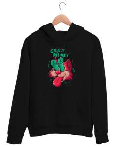 Crazy Cat Money - Çılgın Kedi Siyah Unisex Kapşonlu Sweatshirt