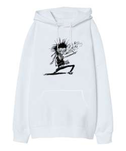 Crazy Zombie - Çılgın Zombi Beyaz Oversize Unisex Kapüşonlu Sweatshirt