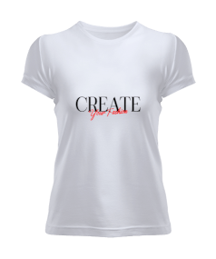 Create Your Fashion Baskılı Beyaz Kadın Tişört