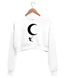 Crescent Beyaz Kadın Crop Sweatshirt