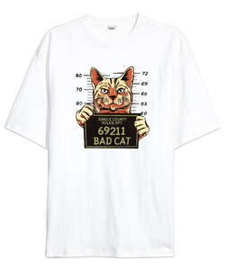 Criminal Cat Beyaz Oversize Unisex Tişört