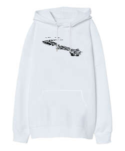 Crocodile Beyaz Oversize Unisex Kapüşonlu Sweatshirt