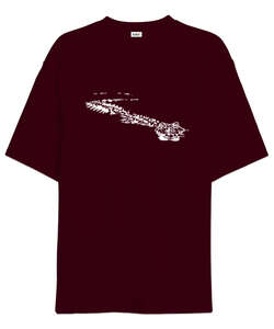 Crocodile Bordo Oversize Unisex Tişört