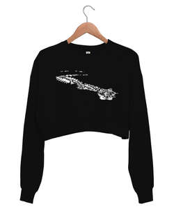 Crocodile Siyah Kadın Crop Sweatshirt