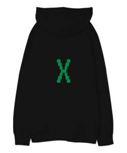 CTRLX Baskılı Siyah Oversize Unisex Kapüşonlu Sweatshirt