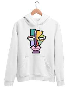 CUBIC ART Beyaz Unisex Kapşonlu Sweatshirt