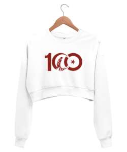 CUMHURİYETİN 100. YILI ANITKABİR GAZİ MUSTAFA KEMAL ATATÜRK TEMALI Beyaz Kadın Crop Sweatshirt