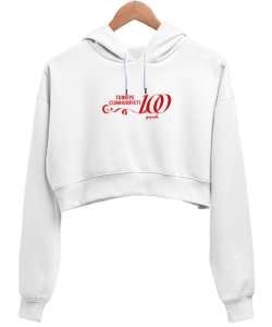 Cumhuriyetin 100. yılı Beyaz Kadın Crop Hoodie Kapüşonlu Sweatshirt