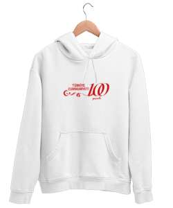 Cumhuriyetin 100. yılı Beyaz Unisex Kapşonlu Sweatshirt