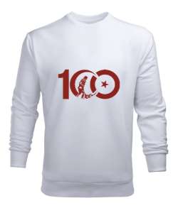 CUMHURİYETİN 100. YILI GAZİ MUSTAFA KEMAL ATATÜRK TEMALI Beyaz Erkek Sweatshirt